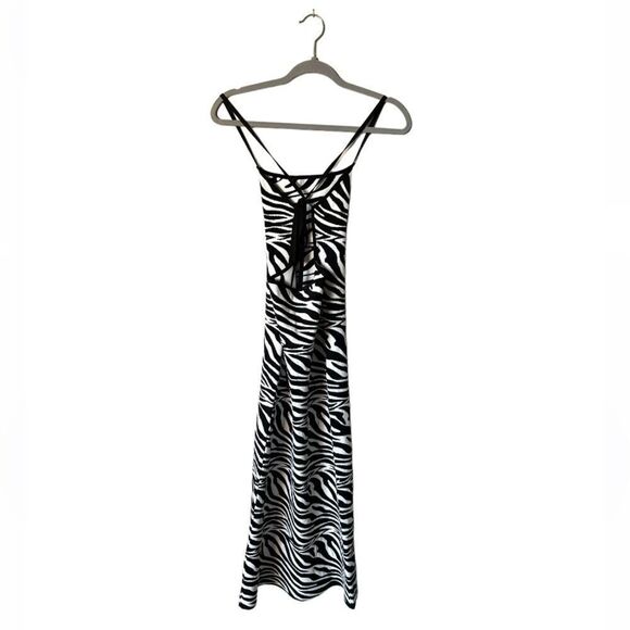 Zara Jacquard Knit Maxi Black White Dress Animal Zebra Print Backless Size M - Picture 10 of 12